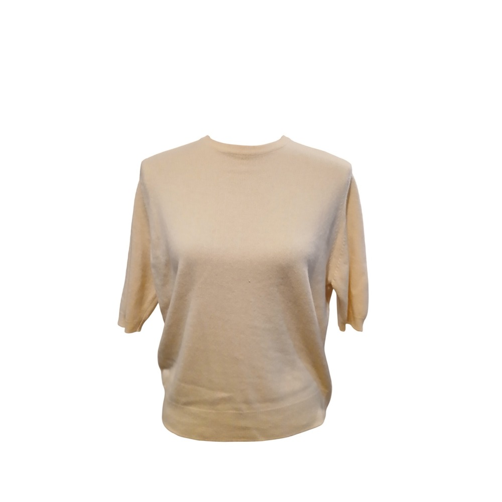 Bryant of Scotland Pure Cashmere Sweater Womens Cream Yellow Short Sleeve Vtg